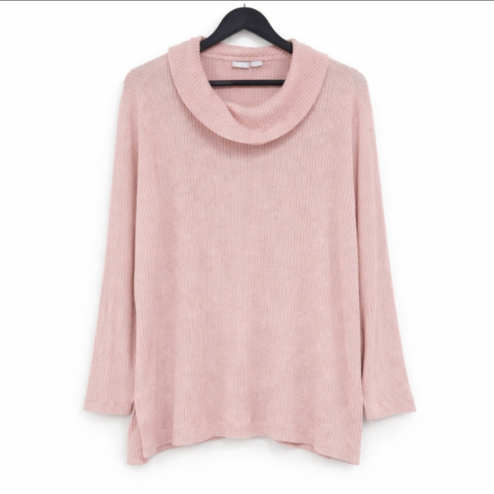 Chicos Blush Pink Ribbed Cowl Neck Womens Tunic Sweater Sz 3 (XL)